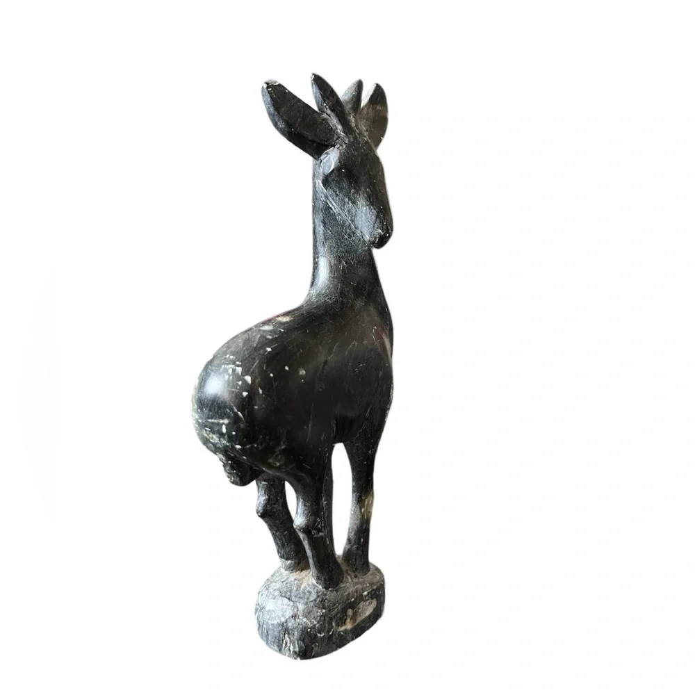 hand carved black stone figurine deer vintage 6.5 Inches tall *Small Chip* - Picture 4 of 8